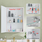 Buruis 20" x 28" Framed Medicine Cabinet with Mirror, Recessed or Wall Mounted Bathroom Cabinet, Adjustable Tempered Glass Shelves, Left/Right Open Reversible, No Assembly Required, White