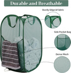 Durable Collapsible Laundry Baskets, Tear-resistant Pop Up Hamper for Laundry, Foldable Clothes Hamper with Reinforced Carry Handles Handy Pocket for Laundry Room, Bathroom, Dorm or Travel Emerald