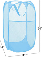 BATTOO Deluxe Strong Mesh Pop up Laundry Hamper Basket with Side Pocket Foldable Hamper for Laundry Room, Bathroom, Kids Room, College Dorm or Travel Light Blue