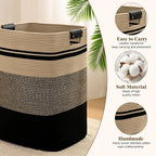 Laundry Hamper, 95L Tall Laundry Basket with Leather Handles, Rectangle Large Clothes Hamper for Organizing, Cotton Woven Laundry Baskets Storage Hampers for Bedroom, Nursery, Living Room
