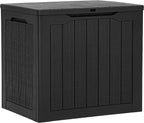 YITAHOME 30 Gallon Outdoor Storage Box, Small Water Resistant Resin Deck Box, Indoor Outdoor Lockable Rattan Storage Container for Patio, Garden, Cushions, Tools, Equipment (Black)