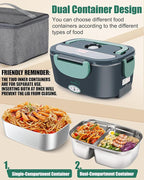 Buddew Electric Lunch Box for Adults, 80W Heated Lunch Box with Dual 1.5L Stainless Steel Portable Food Warmer,12/24/110V Lonchera Electrica Portatil for Travel&Work, Loncheras para Hombres de Trabajo