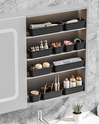 13 Pack Plastic Drawer Organizers Set, 3 Sizes Desk Drawer Organizer Trays for Vanity and Makeup Organizer, Organization and Storage for Makeup, Kitchen Utensils, Bathroom and Office(Black)