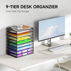9 Tier Paper Organizer with Handle, Black Large Capacity Desk Organizer Mesh File Folder Letter Paper Tray Desktop Document Sorter for Classroom, School, and Office Accessories Organization
