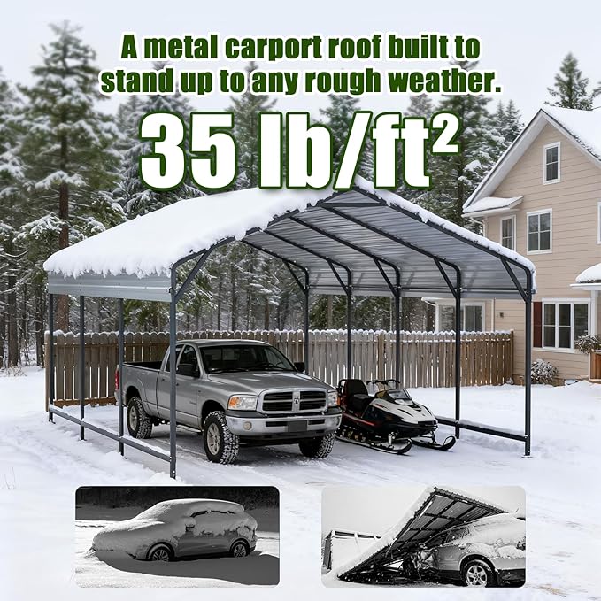 Metal Carport 20x20 ft Heavy Duty Car Port Outdoor Canopy Steel Roof with Reinforced Frame All-Weather Multi-Use Garage Shelter for SUVs, Boat, Tractors and Fulll-Sized Pickup Trucks
