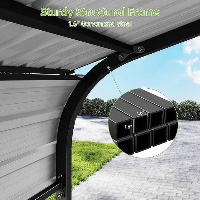 10x15FT Metal Carport, Heavy Duty Frame with Updated Galvanized Steel Roof, Enhanced Base, Outdoor Garage Car Storage Shelter for Cars, Boats, Tools, Party