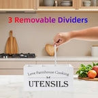 Utensil Holder, Utensil Holder For Kitchen Counter,Large Cooking Spatula Organizer,Farmhouse Wooden Big Storage With 3 Compartments Rustic Flatware Spoon Tool Organizer (White)