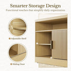 Fluted File Cabinet with Door, 32'' Lateral File Cabinet with Open Adjustable Shelves, Wood Filing Cabinet with Sliding Door for Home Office, Light Walnut