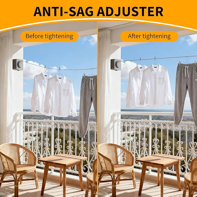 Anti-Sag Retractable Clothesline 40LB Capacity - 201in Stainless Steel Laundry Line for Indoor Outdoor, Wall Mounted Space Saving Easy Install (Gray)