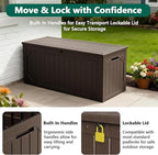 100 Gallon Outdoor Storage Box, Waterproof Resin Deck Box Organizer for Patio Cushion Storage, Lockable Outside Container for Garden Tools