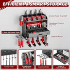 Power Tool Organizer Wall Mount with Charging Station, 4 Layers Storage Rack with 6 Drill Holders & Battery Storage, Cordless Tool Organizer with Drawers for Garage, Workshop & Tool Room