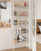 UMDONX Behind The Door Bathroom Shelf Narrow 5-Tier, Space-Saving Slim Storage Shelf Narrow Shelving Unit for Bathroom and Kitchen White