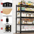 35.5" W x 16" D x 71" H Adjustable Garage Storage Shelves - 5-Shelf Heavy Duty Shelving Unit, Metal Utility Storage Organizer Racks for Warehouse Pantry Closet Kitchen, Black