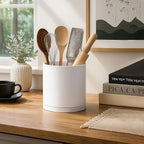 D'vine Dev 360° Rotating Utensil Holder – 7.2" Kitchen Utensil Crock for Countertop, Modern Cooking Tool Organizer for Kitchen Storage & Décor, White, 72-X-A-2