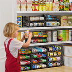 3 Tier Stackable Can Rack Organizer for Pantry, Adjustable Can Holder for Various Ounce of Canned Food Soup Goods Soda Drink, Rolling Tiered Can Dispenser for Kitchen Cupboard Cabinet, 2 Pack