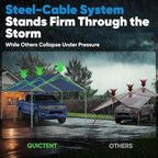 Quictent 10x20 ft Heavy Duty Car Canopy Galvanized Frame Carport Outdoor Party Tent Boat Shelter with 3 Reinforced Steel Cables - Blue