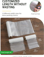 Syntus Vacuum Sealer Bags, 6 Pack 11" x 10' and 8" x 10' and 6" x 10' Commercial Grade BPA Free Bag Rolls, Food Vac Bags for Storage, Meal Prep or Sous Vide