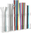 Straw Holder for Cabinet Door, Reusable Tumbler Straw Organizer Storage Container Mount for Kitchen Counter Cupboard Door (Transparent, 9.5inch)