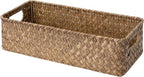 StorageWorks Wicker Toilet Paper Basket for Back of Toilet Baskets, Seagrass Bathroom Basket Organizer and Storage for Tank Topper, Small Tank Trays for Decor with Built-in Handles, Brown