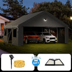 Carports Canopy Heavy Duty, Portable Garage with Sidewalls and Side Doors (20x20, Grey)