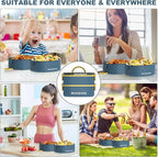 Lunch Box, Stackable 2 Layers Containers, Portable 64OZ Large Capacity Leakproof Bento Box with Spoon & Fork & Sauce Boxes, Microwave Safe Lunch Box for Kids and Adults