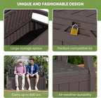 Patiowell 75 Gallon Plastic Storage Bench, Water-Resistant Deck Box for Patio Furniture, Garden Tools, Pool Storage and Outdoor Cushions, Brown
