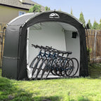 Happy Travel Bike Storage Shed Tent, Waterproof Portable Bicycle Cover with 30% More Top Storage Space for 2/3/4/5 Bikes,Clips Easy Setup Outdoor Sheds Shelter for Motorcycle, Garden Tools, Lawn Mower