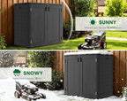 30 Cu.Ft Outdoor Storage Shed, Multi-Purpose Weather-Resistant Utility Shed for Garbage Cans, Lawn Mower, Garden Tools, Waterproof Resin Horizontal Cabinet with Pad-Lockable Doors (Black)