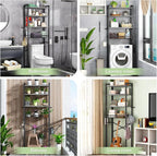 Over-The-Toilet Storage Rack, 4-Tier Bathroom Organizer Shelf Over Toilet with Adjustable Shelf and Basket, Freestanding Space Saver Bathroom Shelves Above Toilet for Room (Pure Gray)