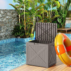 32 Gallon Waterproof Resin Deck Box, UV Resistant Outdoor Storage for Garden, Patio, Porch, Delivery（Gray，32 Gallon）
