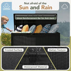 Flamaker Deck Box with Cushion 98 Gallon Waterproof Resin Storage Box with Air Rod Indoor Outdoor Lockable Storage Bench for Patio Furniture, Tools, Pool Accessories (Black)