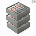 Gray 24 Grid 3 Pack Foldable Underwear Sock Storage Organizer, Non-Woven Fabric Closet Drawer Divider Bins for Socks, Ties, Baby Clothes, Dresser & Wardrobe Organization Boxes (Grey 3 Pack)