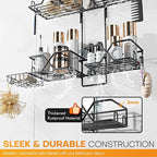 Adjustable Height Shower Caddy Hanging for Handheld Shower Heads, Shower Racks with Soap Holder 8 Hooks, No-Drilling, Anti-Swing, Bathroom Storage Shower Organizer