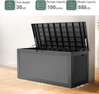 DRATO 100 Gallon Large Deck Box, Outdoor Storage Box for Patio Furniture, Patio Cushions, Gardening Tools, Pool Supplies,660lbs Weight Capacity,Waterproof Resin Storage Boxes（Black，100 Gallon）