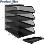 Natwind 4-Tier Paper Organizers,Desk Organizer,Stackable Paper Tray, Desk Accessories,Metal Mesh Desktop Organizer,Letter Trays,File Document Storage Rack for for Home, Office, School (Black)