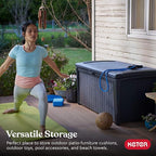 Keter Outdoor Storage Deck Box for Patio, Backyard & Garden, Borneo, 110 Gal, Grey - Lockable, Organizing, and Waterproof Plastic Container Bench