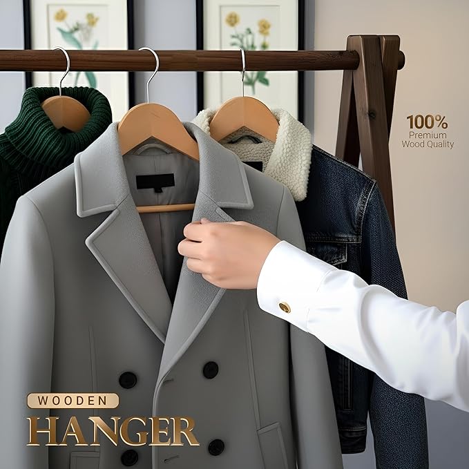 Utopia Home Premium Wooden Hangers 20 Pack - Heavy Duty & Durable Coat Hanger - Wood Hanger with 360-Degree Rotatable Hook - Clothes Hangers with Non-Slip Shoulder Notches For Shirts & Coats (Natural)