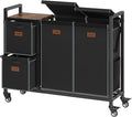 Hoctieon 4 Section Laundry Cart, 48 Gal. (182L) Laundry Hamper with Lid, Laundry Basket with Wheels, Rolling Laundry Sorter Organizer with Shelf, Clothes Separator with Removable Bags, Black