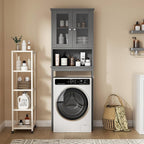 Walsunny Over Toilet Storage Cabinet, BathroomShelf Organizer Over Toilet, Washing Machine Box, Space Saver with Adjustable Decorative Racks（Gray）