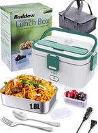Buddew Electric Lunch Box for Adults, 80W Heated Lunch Box 1.8L Stainless Steel Portable Food Warmer,12/24/110V Lonchera Electrica Portatil for Travel & Work, Loncheras para Hombres de Trabajo(Green)
