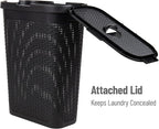 Mind Reader Slim Laundry Hamper with Lid, 40L Clothes Basket, Premium Wicker Design, Plastic, Black