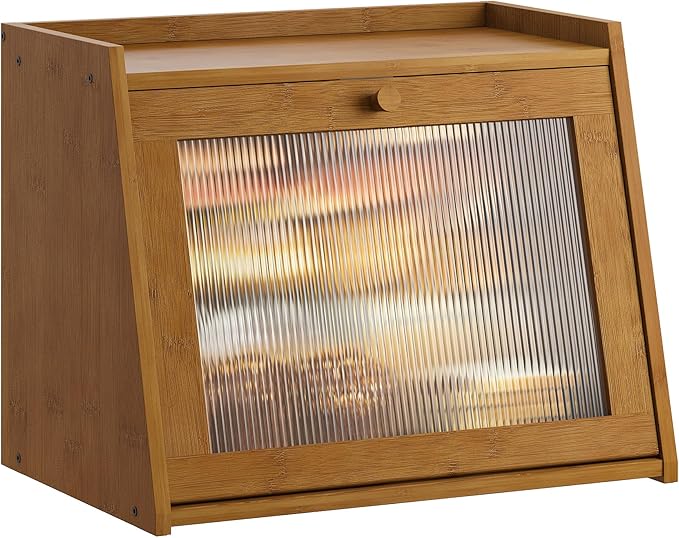 GHWIE Large Bread Box, Easy Access & Cleaning - Bamboo Bread Box for Kitchen Countertop with Acrylic Door (Coffee, Large)