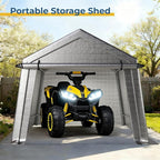 10 x 10 FT Carport, Portable Shed w/220G Heavy Duty Waterproof PE Tarp, Roll-up Zipper Door & Vent, Weather-Resistant Storage Shed for Motorcycle, Bike and Tools, Gray