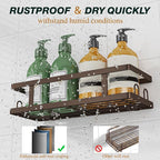 Adhesive Shower Caddy,Shower Shelves with Soap Holder and 12 Hooks,Rustproof No Drilling Bathroom Organizer and Storage,Bronze,3 Pack