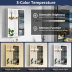 24"×32" Medicine Cabinet with Mirror and Lights, Surface or Recessed LED Bathroom Mirror Cabinet with Outlet & USB Ports, Defogger, Dimmer, Memory Function, Clock & Temp, Door Right Open