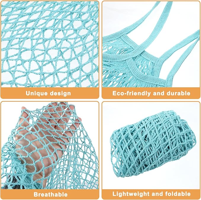 2 PCS Cotton Mesh Grocery Bags, Reusable Mesh Produce Net Bags, Long Handle String Shopping Tote Bag for Fruit Veggie Food Storage