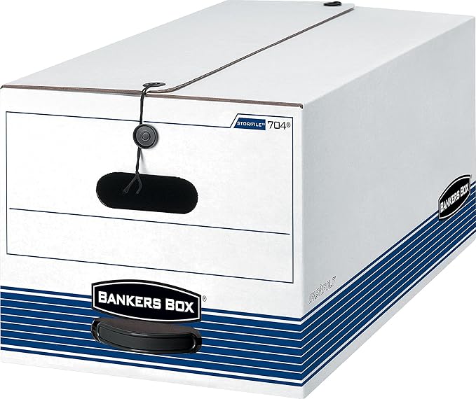 Bankers Box 12-Pack Medium-Duty String & Button File Storage Box, FastFold Assembly, Legal, STOR/FILE, (00705)