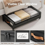 LAMU Under Bed Storage with Wheels, 2 Pack Under Bed Storage Containers with Clear Lid, XXL 60L Underbed Storage Bins, Rolling Under Bed Metal Drawers for Clothes, Blankets, Shoes, Black