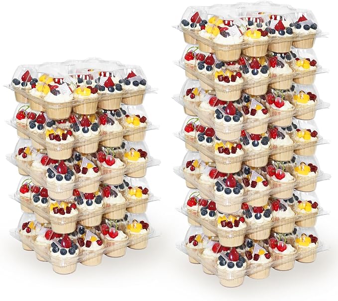 12 Count x 20 Sets Plastic Cupcake Containers, Durable and BPA-Free Cupcake Holder with Lid for Easy Transport Storage, Stackable Clear Cupcake Carriers, Reusable Dessert Boxes