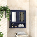 TaoHFE Blue Medicine Cabinet with Mirror, 2 Doors & 3 Open Shelves - Wall Mounted Wooden Storage Cabinet for Bathroom, Laundry or Kitchen